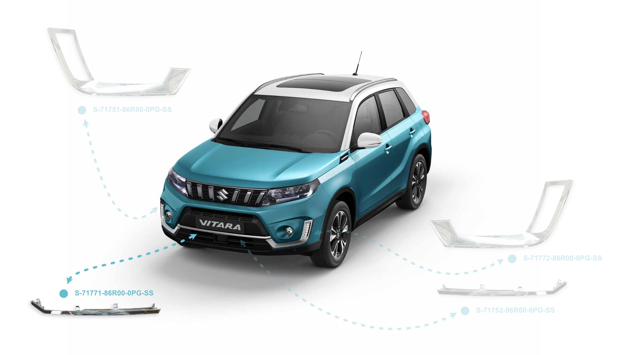Suzuki Vitara 2018-24 Bumper Lower Grille Chrome Garnish / Bracket Right